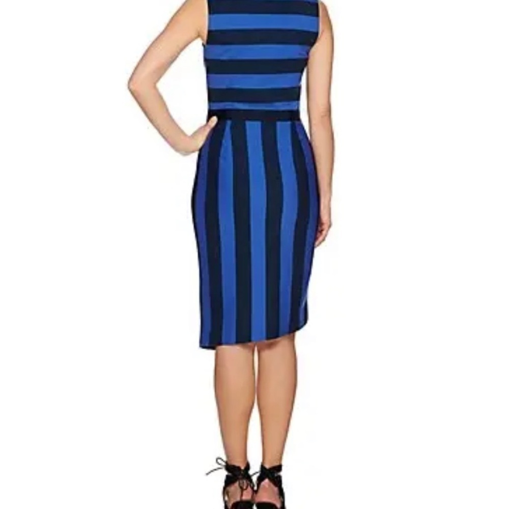 G.I.L.I. Women Milano Ponte Blue Stripe Bodycon Dress Size 8 Sleeveless Cocktail - Picture 12 of 15